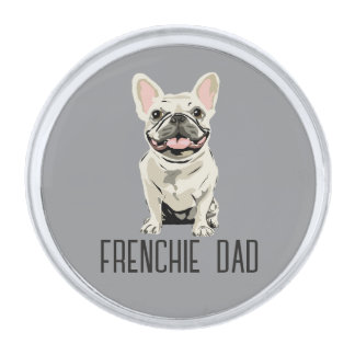 White French Bulldog, Frenchie Dad Silver Finish Lapel Pin