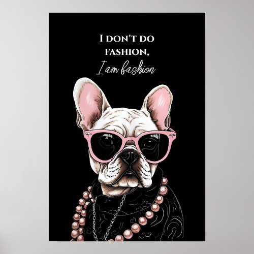 White French bulldog in pink sunglasses  Poster