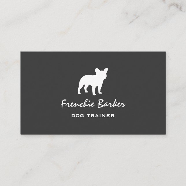 White French Bulldog Silhouette Dog Lover's Grey Business Card (Front)