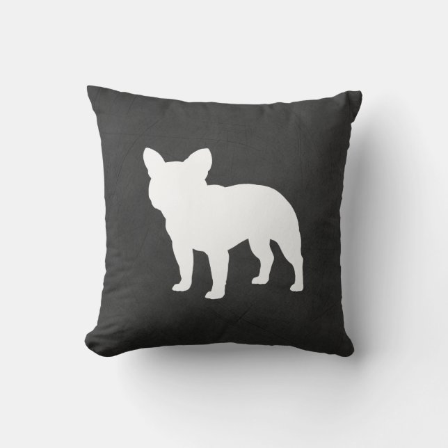 White French Bulldog Silhouette Frenchie Dog Grey Throw Pillow (Front)