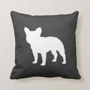 White French Bulldog Silhouette Frenchie Dog Grey Throw Pillow