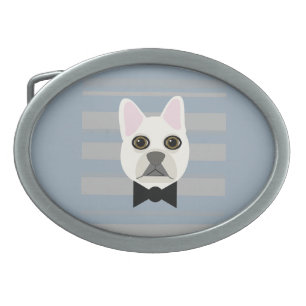White French Bulldog, Stripes Belt Buckle