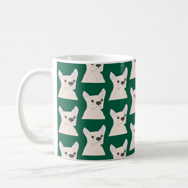White French Bulldog, Stripes Coffee Mug (Left)