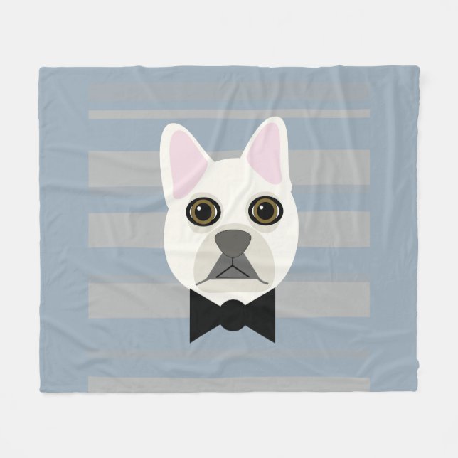 White French Bulldog, Stripes Fleece Blanket (Front (Horizontal))