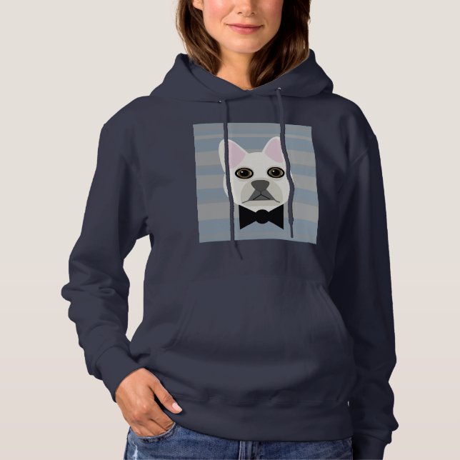 White French Bulldog, Stripes Hoodie (Front)