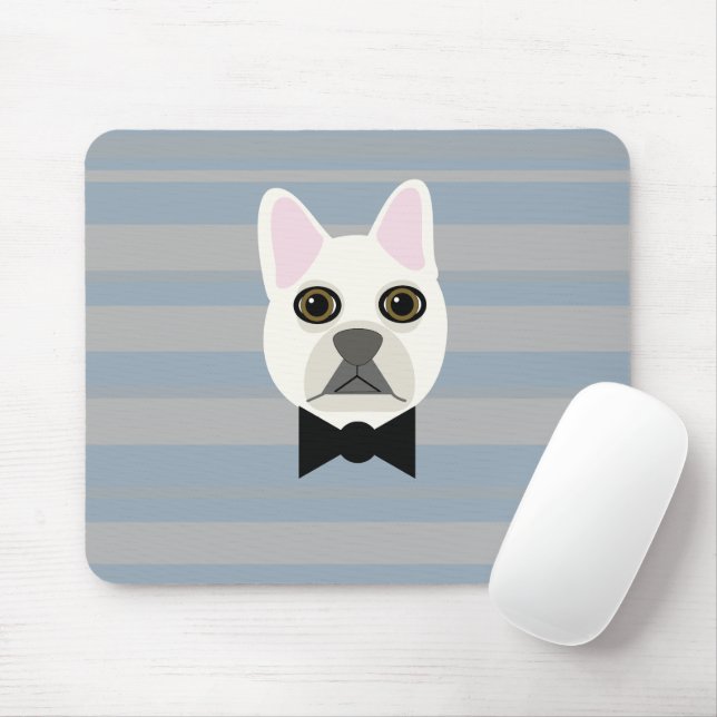 White French Bulldog, Stripes Mouse Pad (With Mouse)