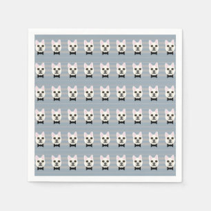 White French Bulldog, Stripes Napkins