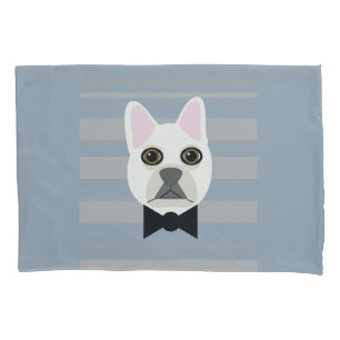 White French Bulldog, Stripes Pillow Case