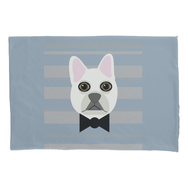 White French Bulldog, Stripes Pillow Case (Front)