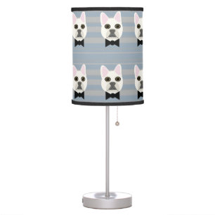 White French Bulldog, Stripes Table Lamp