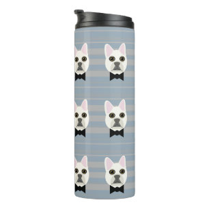 White French Bulldog, Stripes Thermal Tumbler