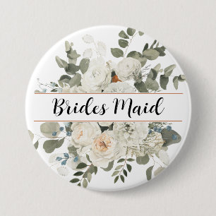 White French Peonies and Greenery Floral Monogram Button