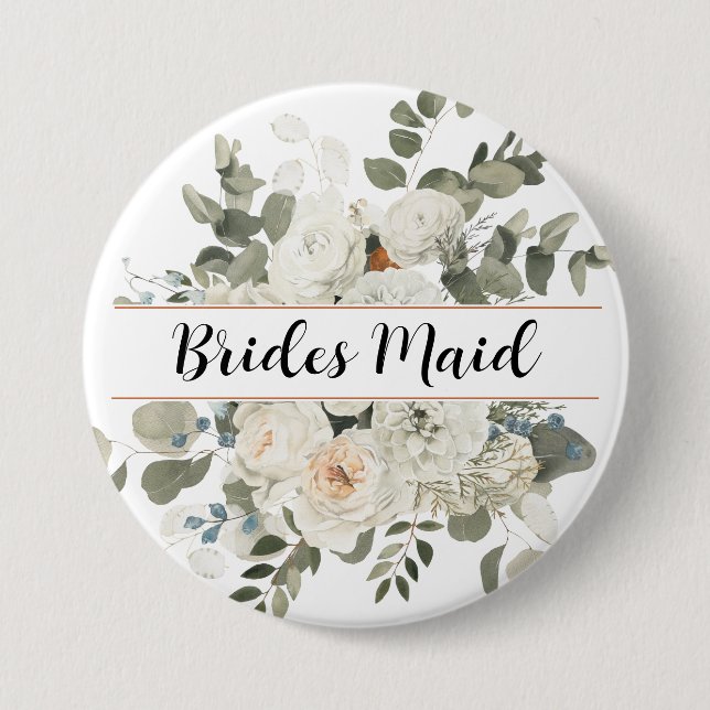 White French Peonies and Greenery Floral Monogram Button (Front)