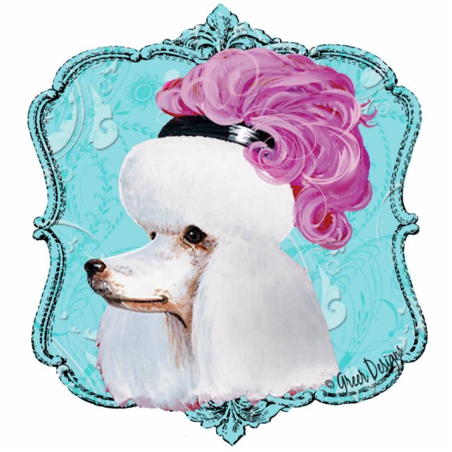 White French Poodle in Hat Sculpture Ornament (Front)