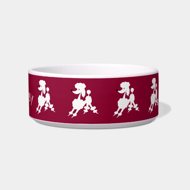 White French Poodles Customizable Name Bowl (Right)