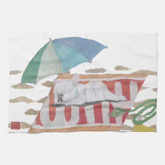 White Frenchie, French Bulldog, Pop Dog Art Kitchen Towel (Horizontal)