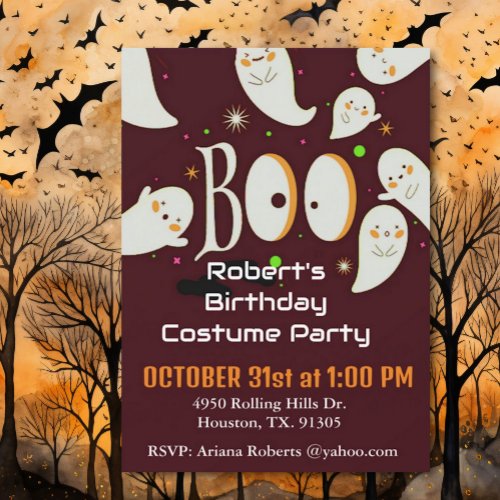 White Friendly Ghosts Birthday Halloween Party  Invitation
