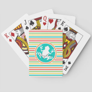 White Frog; Bright Rainbow Stripes Poker Cards