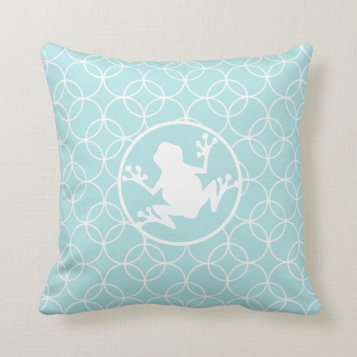 White Frog on Baby Blue Circles Throw Pillow