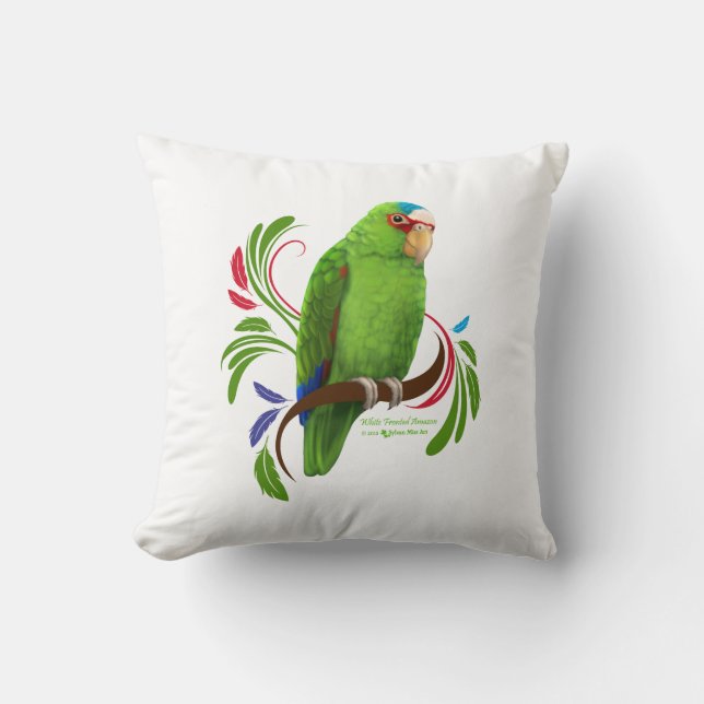 White Fronted Amazon Throw Pillow (Front)