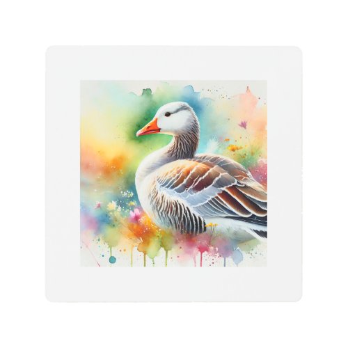 White Fronted Goose 080724AREF114 _ Watercolor Metal Print