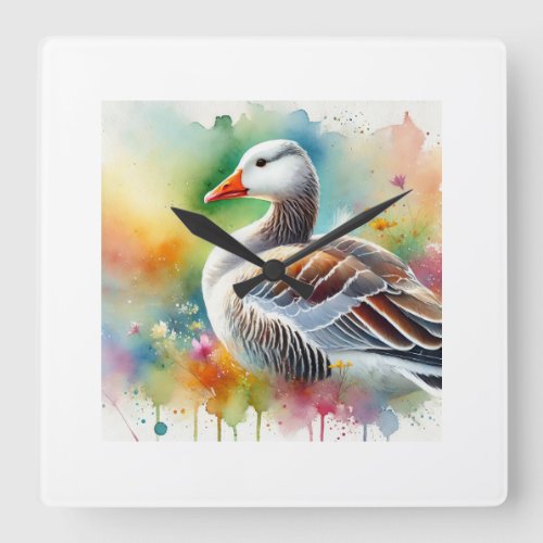 White Fronted Goose 080724AREF114 _ Watercolor Square Wall Clock