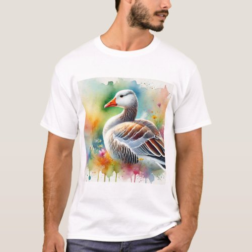 White Fronted Goose 080724AREF114 _ Watercolor T_Shirt