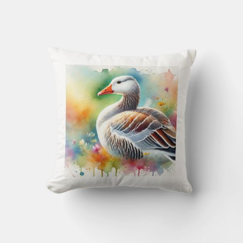 White Fronted Goose 080724AREF114 _ Watercolor Throw Pillow