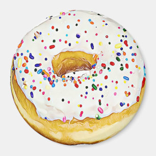 White Frosted Donut with Sprinkles Magnet