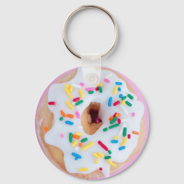 White frosting and sprinkles donut keychain (Front)