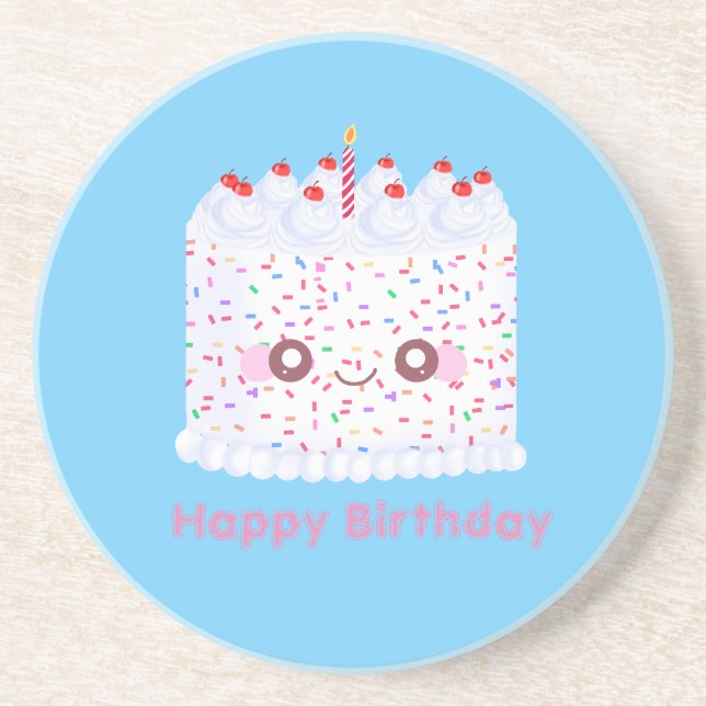 White Frosting Sprinkle Birthday Cake Coaster (Front)