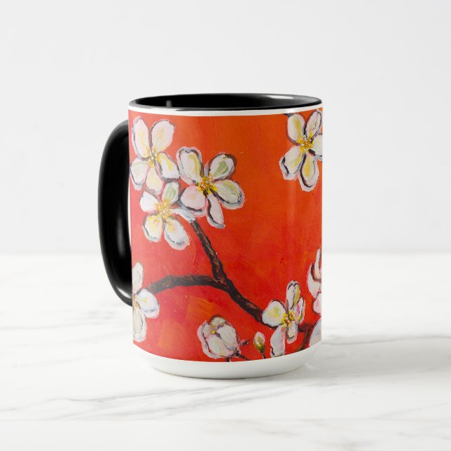 White Fruit Blossoms Orange Red Smell of Spring Mug (Front Left)