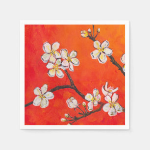 White Fruit Blossoms Orange Red Smell of Spring   Napkins