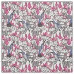 White fuchsia and hummingbirds fabric
