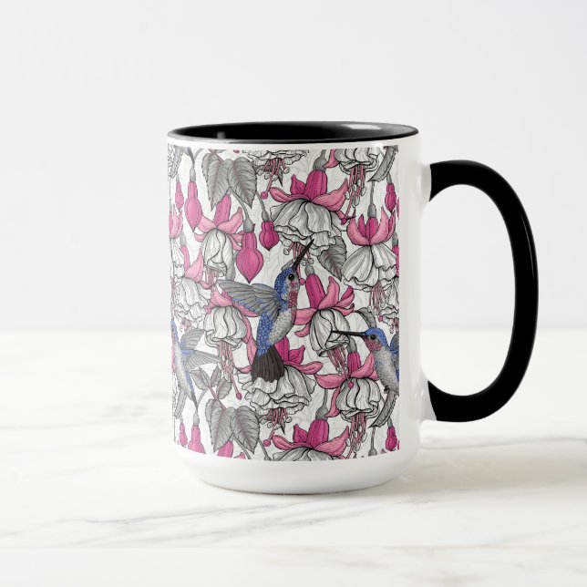 White fuchsia and hummingbirds mug (Right)
