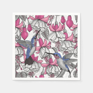White fuchsia and hummingbirds napkins