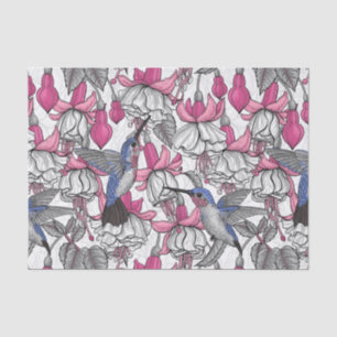 White fuchsia and hummingbirds tissue paper