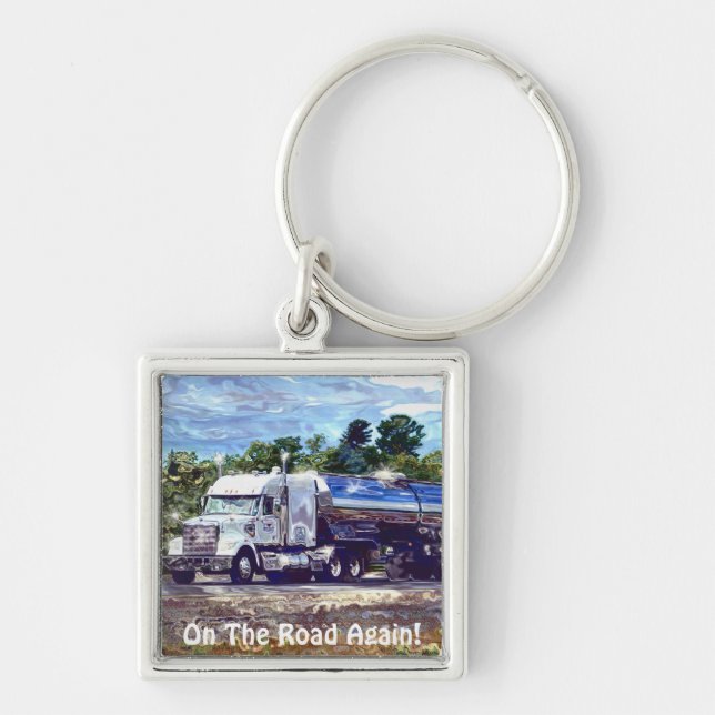 White Fuel Tanker Lorry Drivers Art Keychain (Front)