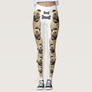 White Fun and Funky Pastel Pug Dog Leggings