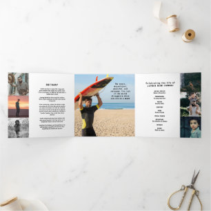 White Funeral service monotone custom photos Tri-Fold Program
