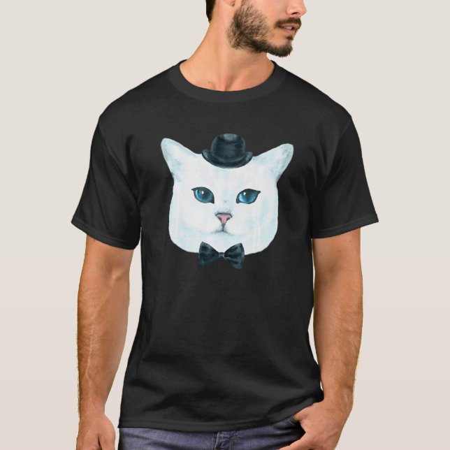 White Funky Cat Face T-Shirt (Front)