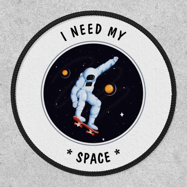 White Funny Cosmic Astronaut  I Need My Space Patch (Front)