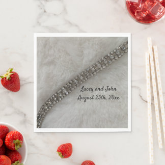 White Fur and Diamonds Wedding Paper Napkins