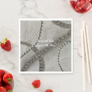 White Fur Diamonds and Pearls Paper Napkins