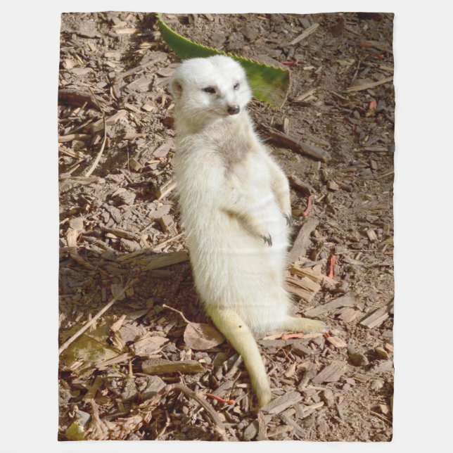 White Fur Meerkat, Large Fleece Blanket. (Front)