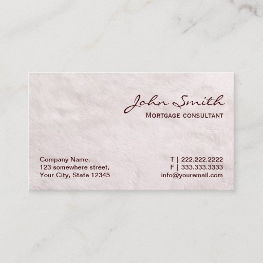 Customizable White Fur Mortgage Agent Business Card
