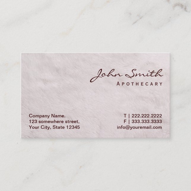 White Fur Texture Apothecary Business Card (Front)