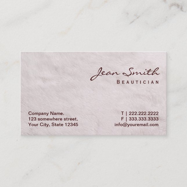 White Fur Texture Beautician Business Card (Front)