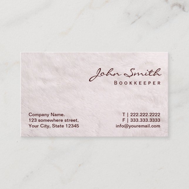 White Fur Texture Bookkeeper Business Card (Front)