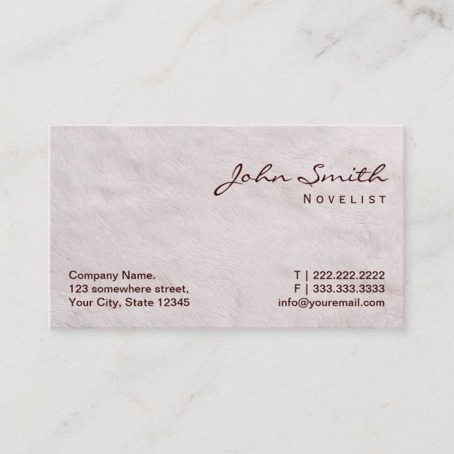 White Fur Texture Novelist Business Card (Front)